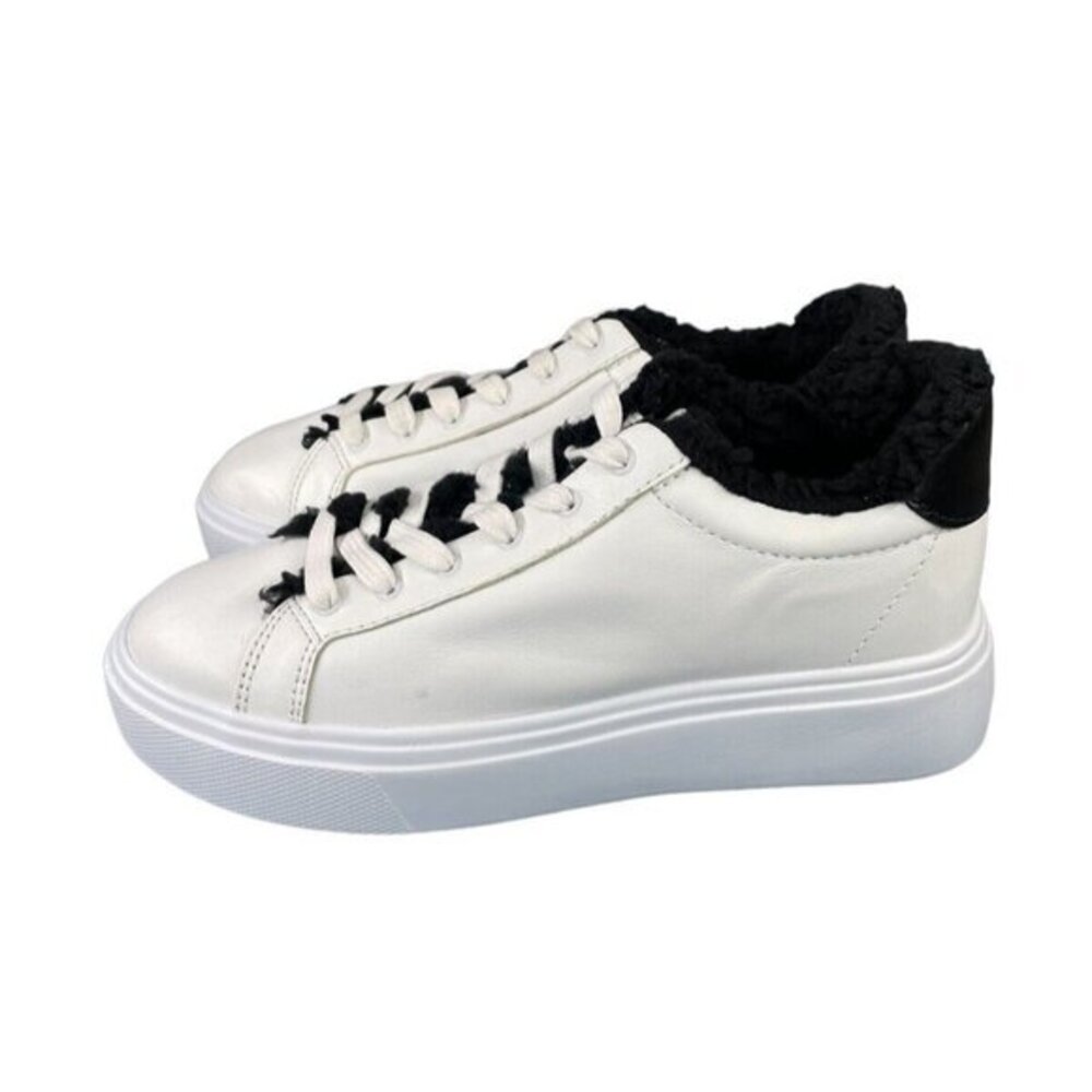 Schutz White Leather Platform Sneakers Black Faux Fur Lining SZ 7 New